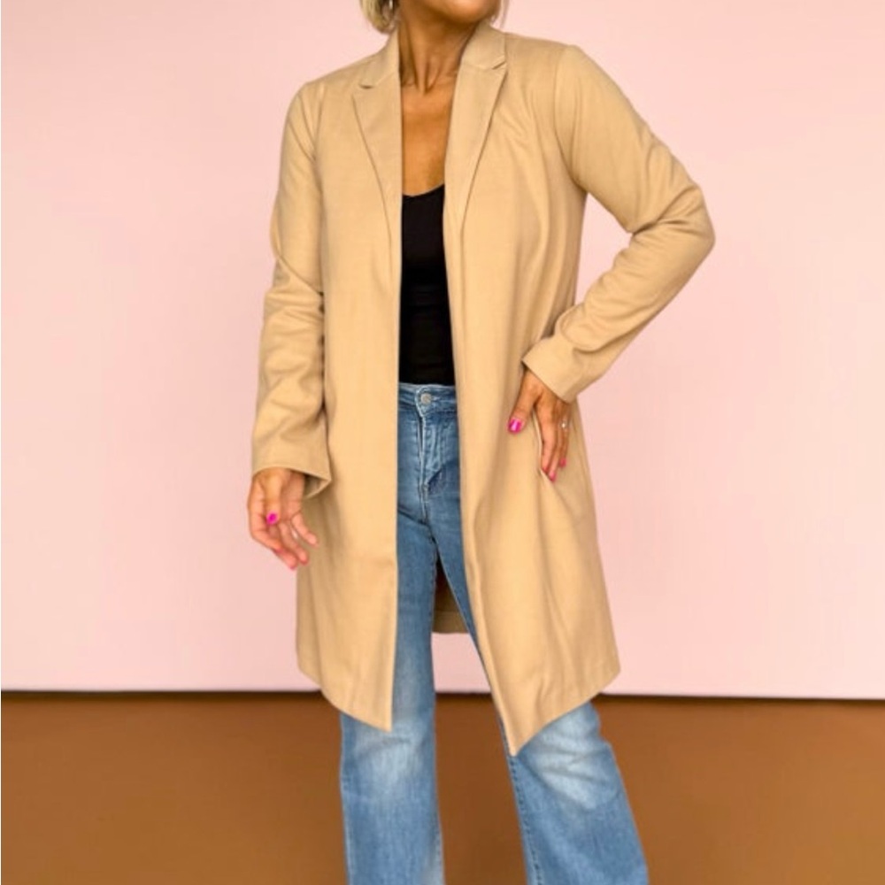 HYFVE Taupe open front Notched Lapel Coat